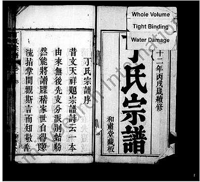 [丁姓]湖北（丁氏家谱）丁氏宗谱 [》11卷|首》1卷]
